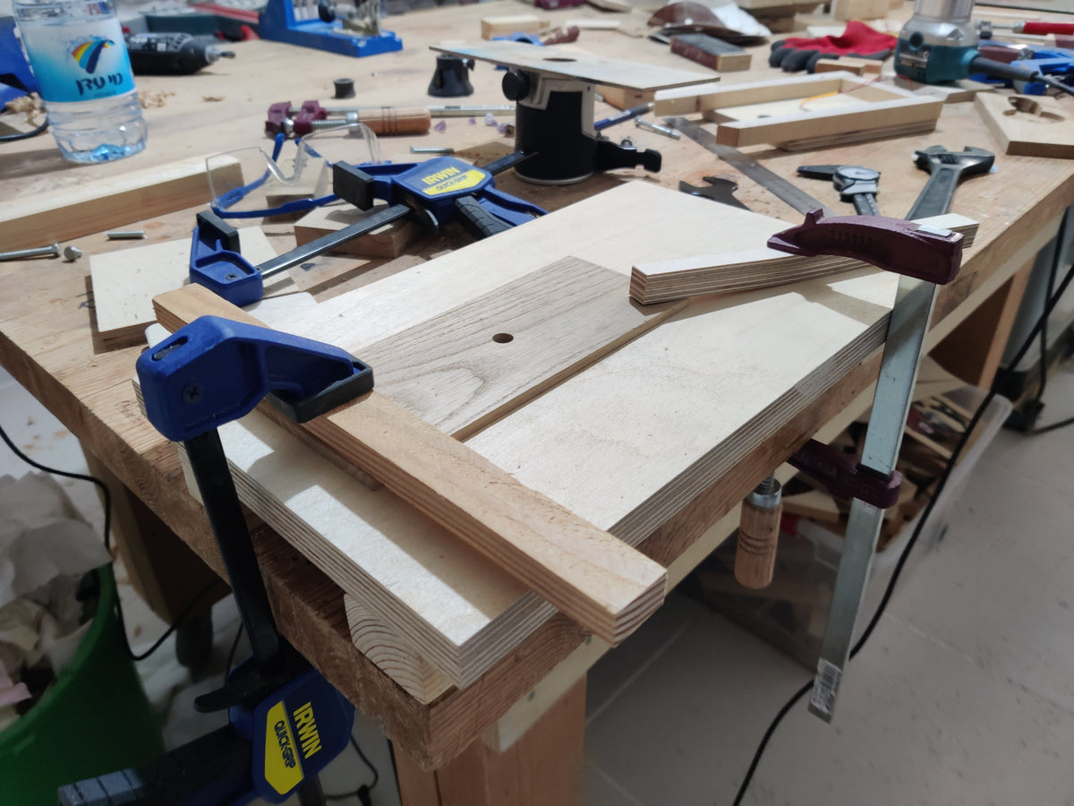 Clamping upper part of Lusidore lamp in preparation for router shaping